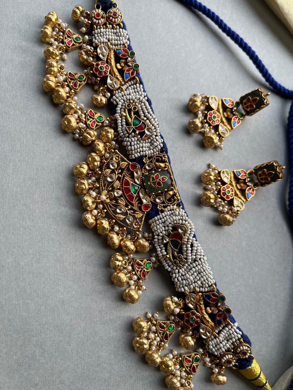 Blue Gadi Pata Heritage Necklace Set VNN735