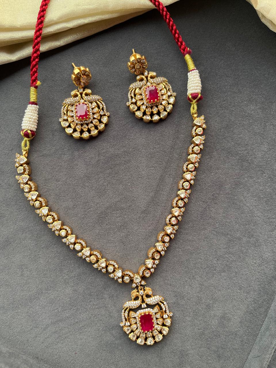 Peacock Ruby Polki Necklace Set VNN743