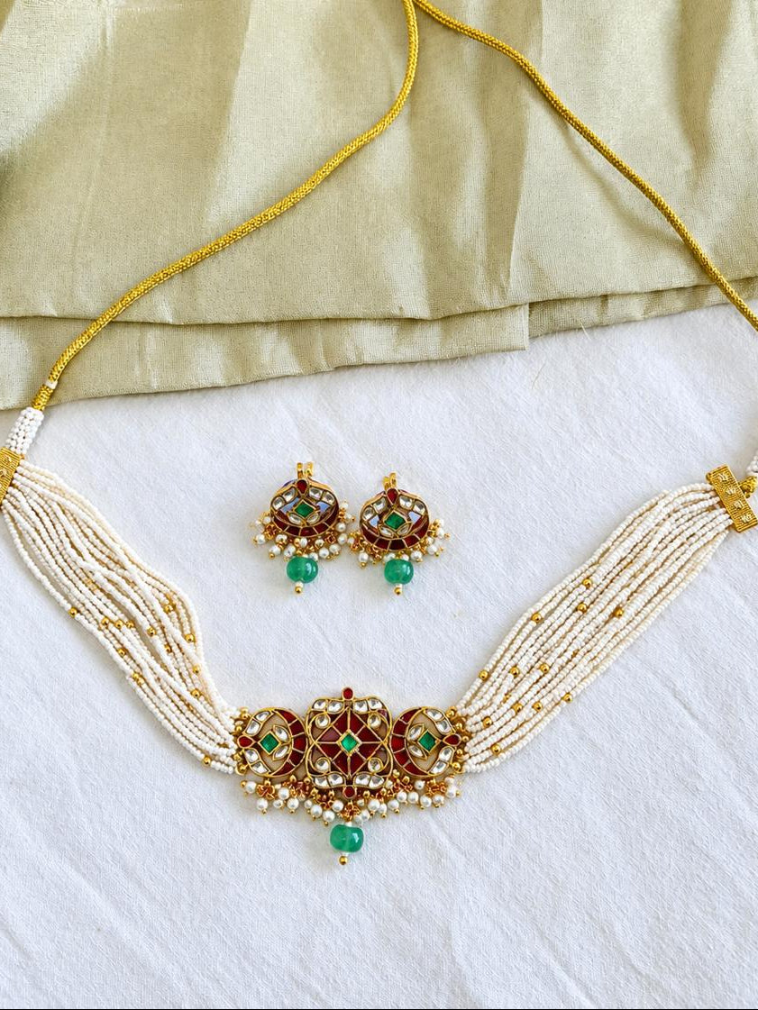 Square Multi Jadau Choker Set VNN751