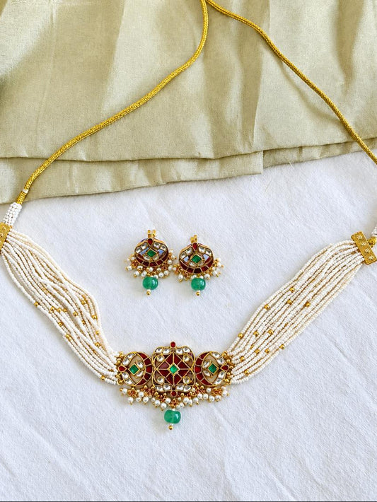 Square Multi Jadau Choker Set VNN751
