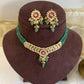 White Jadau Green Beads Choker Set VNN753