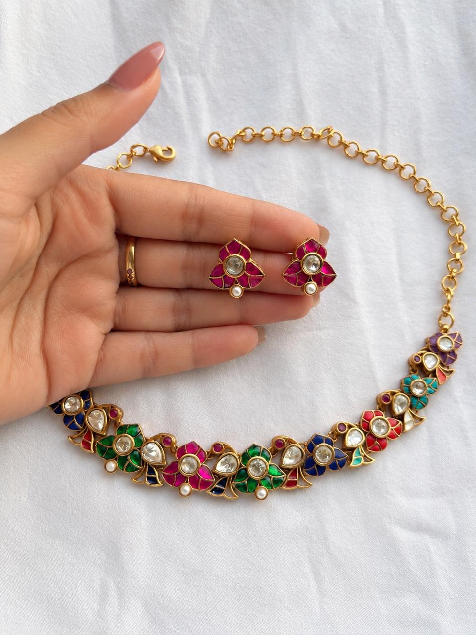 Navratna Peacock Polki Choker Set VNN755