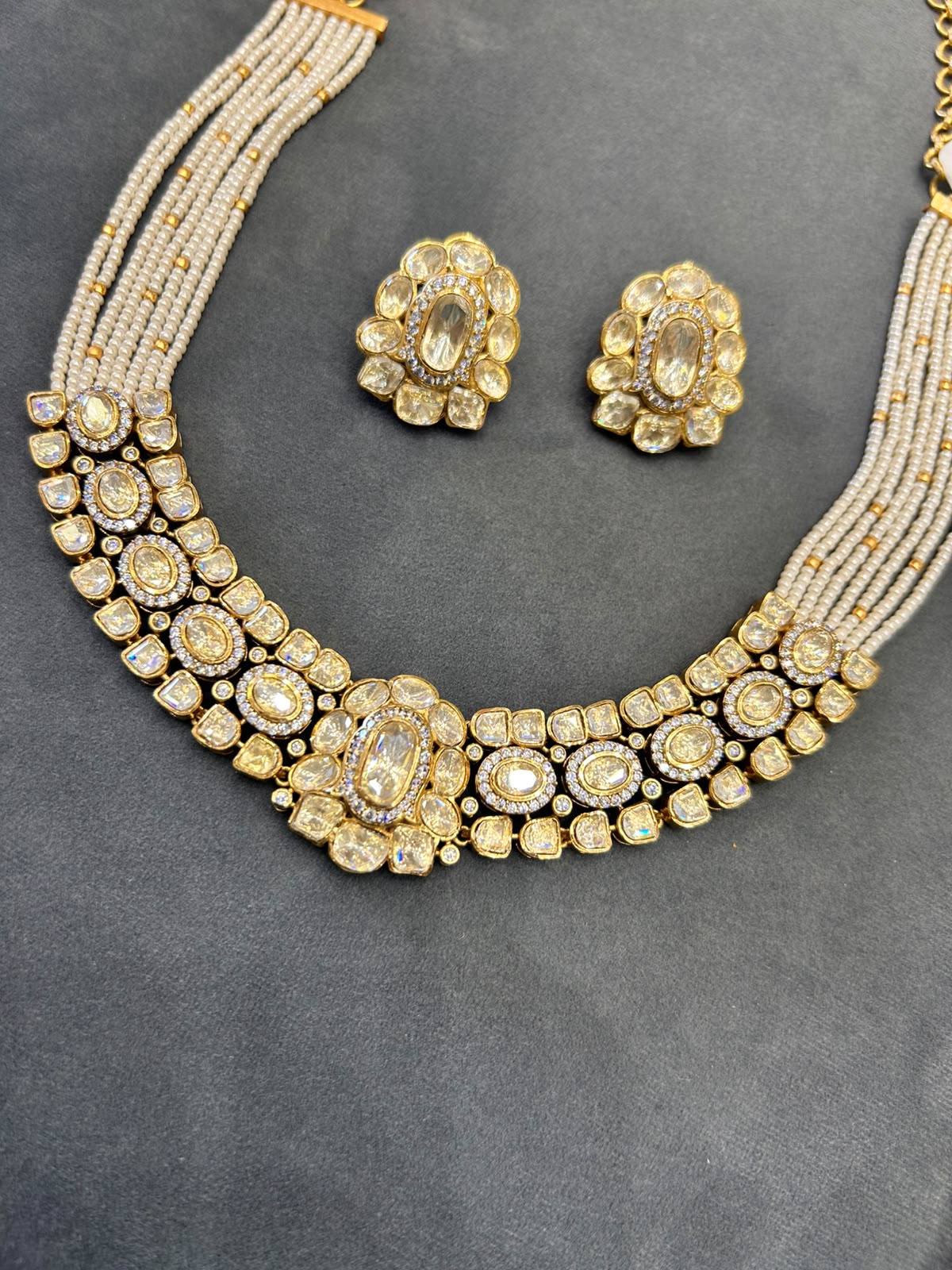 Yellow Polki Round Necklace Set- VNN756