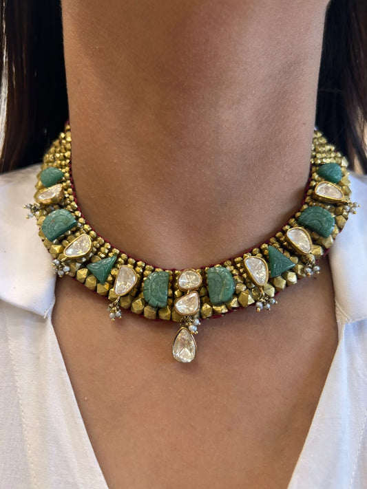 Green Stone Vrunda Necklace Set VNN758