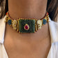 Green Carving Stone Vrunda Choker Set VNN759