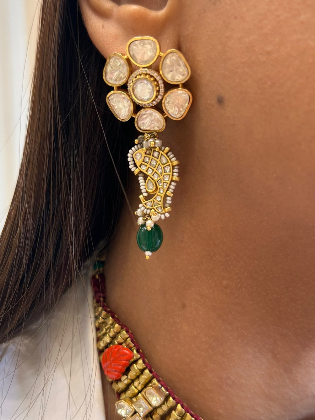 Green Carving Stone Vrunda Choker Set VNN759