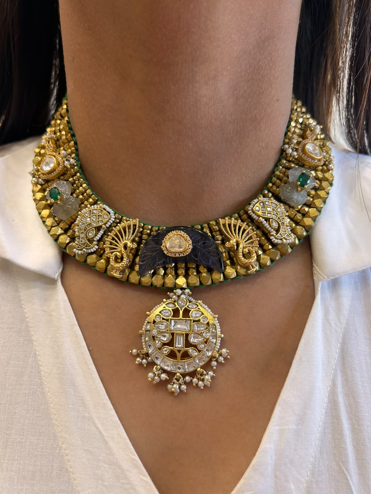 Purple Carving Stone Vrunda Necklace  Set VNN760