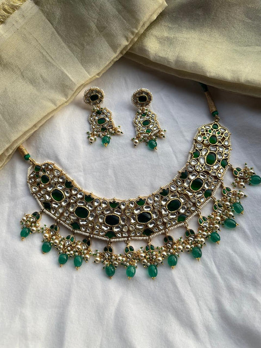Green Jadau Bridal Necklace Set VNN763