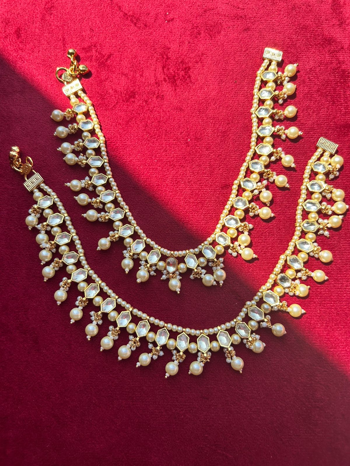 White Jadau Pearl Payal VNP005