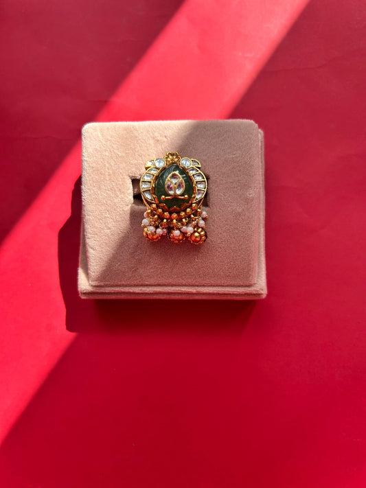 Peacock Green Stone Jadau Rings VNR090