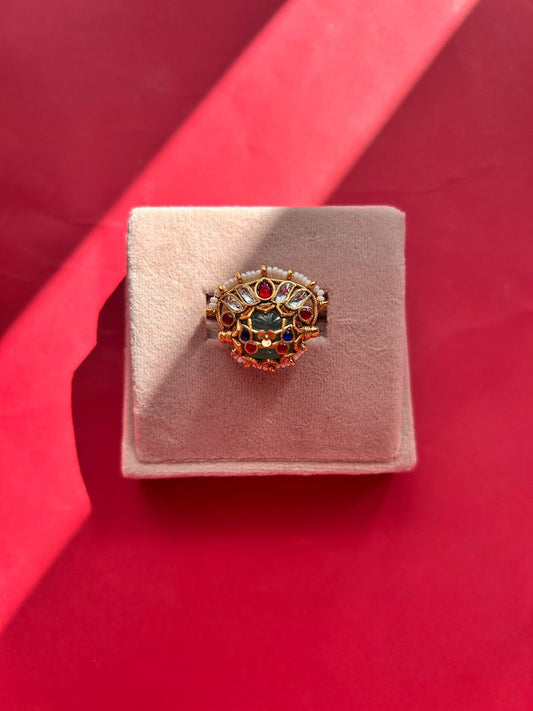 Heritage Green Stone Jadau Rings VNR091
