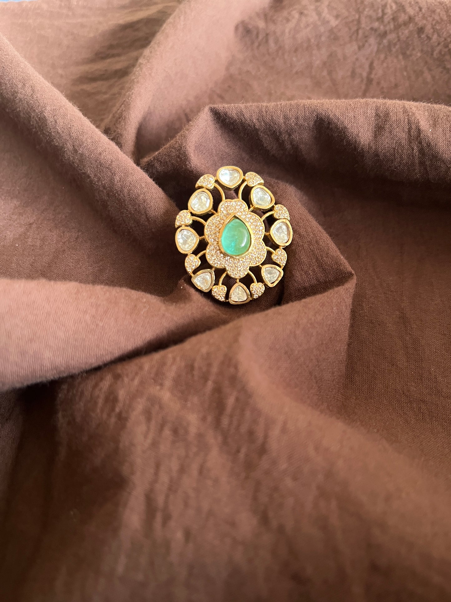 Gold Plated Emerald Stone Ring VNR102