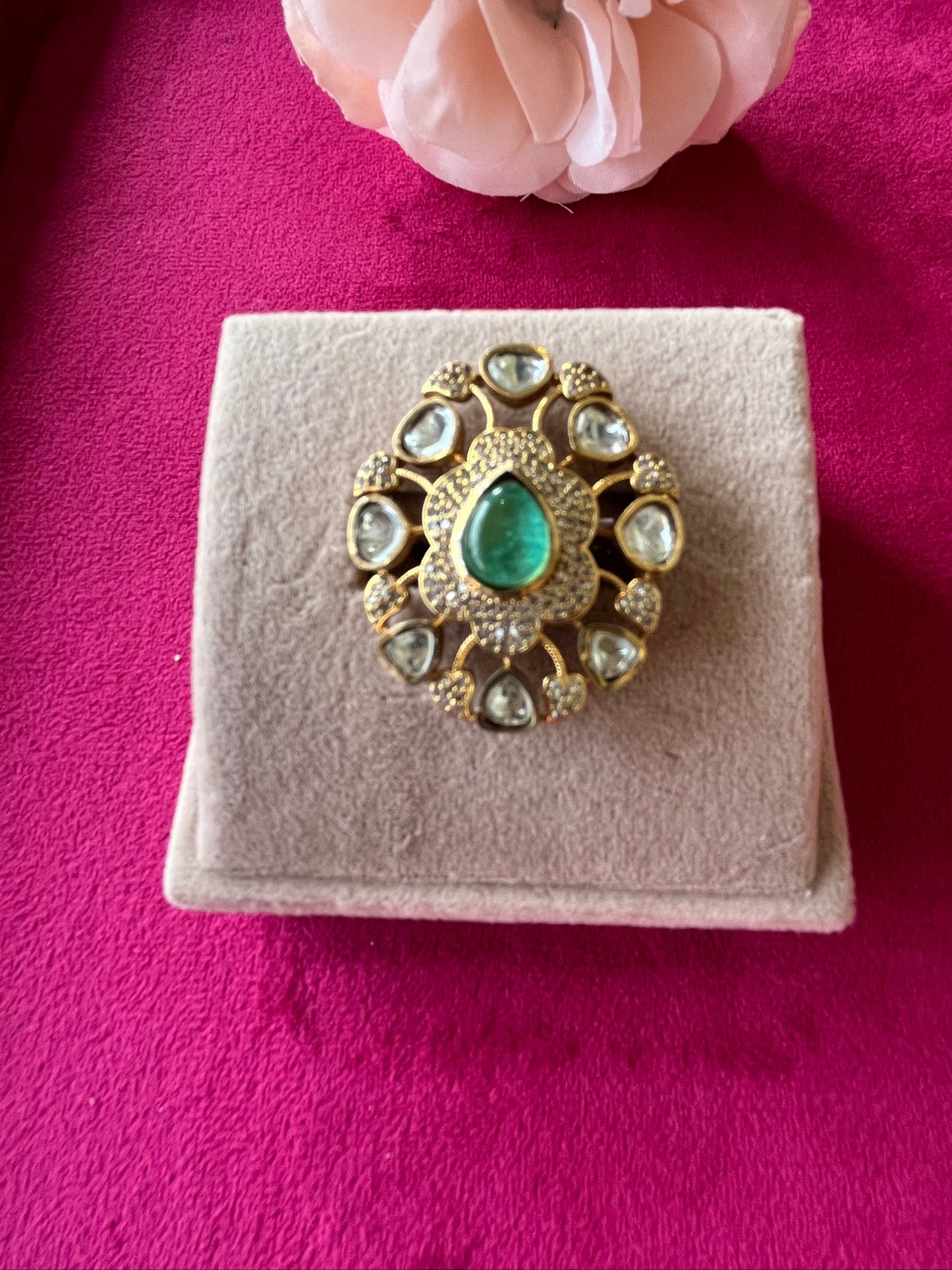 Gold Plated Emerald Stone Ring VNR102