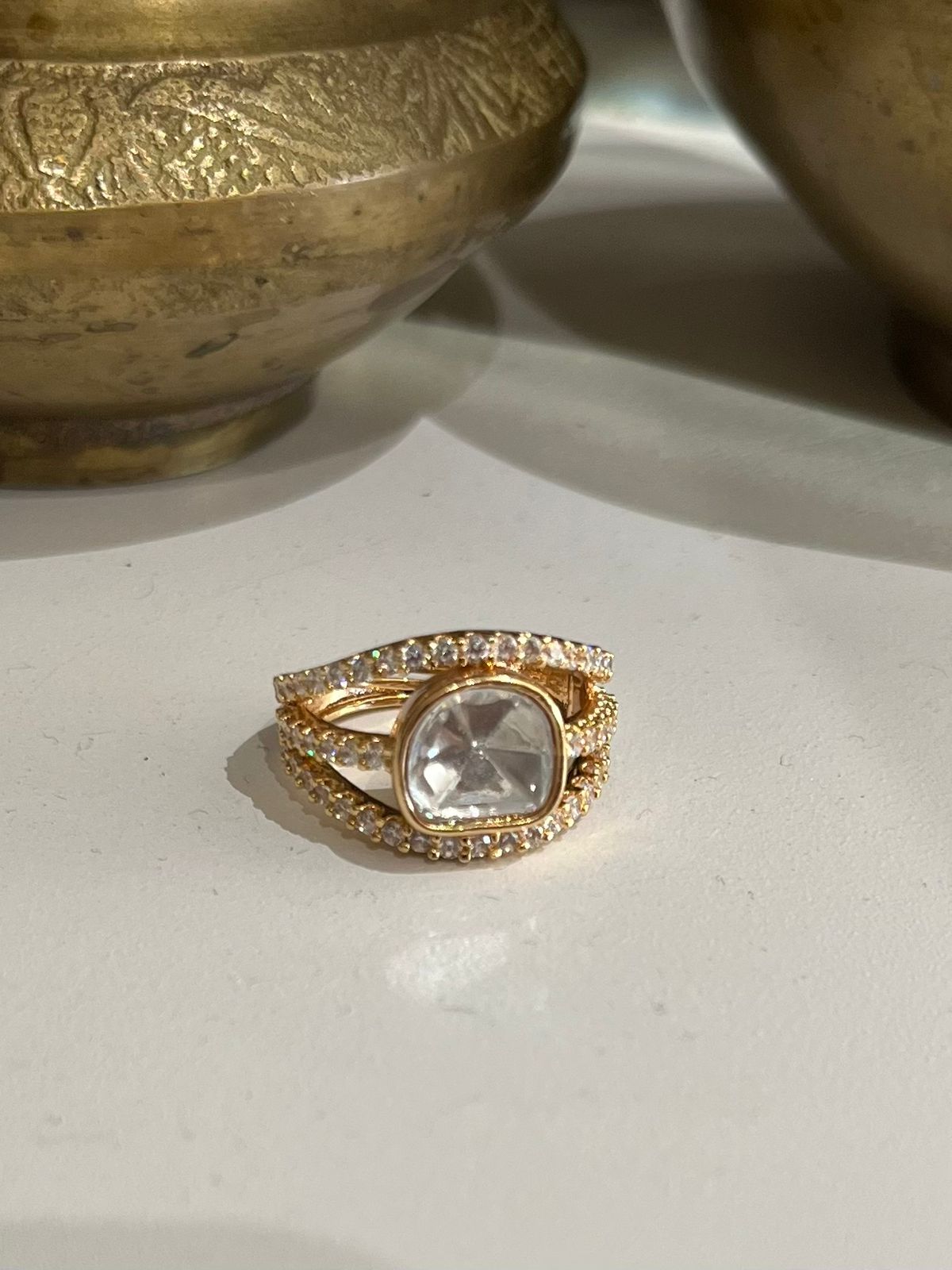 Cushion cut Polki Ring VNR113