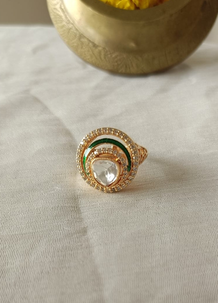 Green Choki Polki Ring VNR115