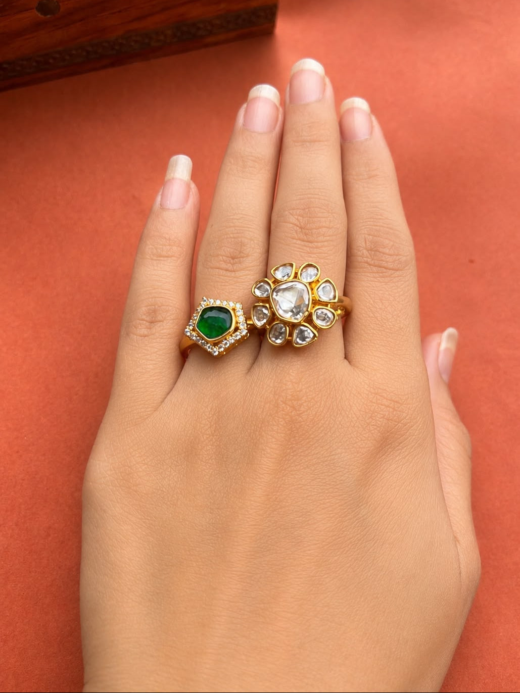 Double Finger Green Stone Ring VNR144