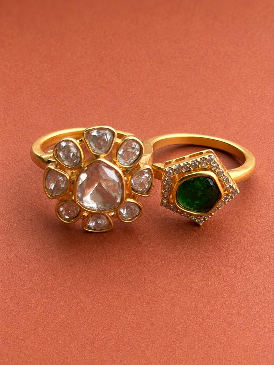Double Finger Green Stone Ring VNR144
