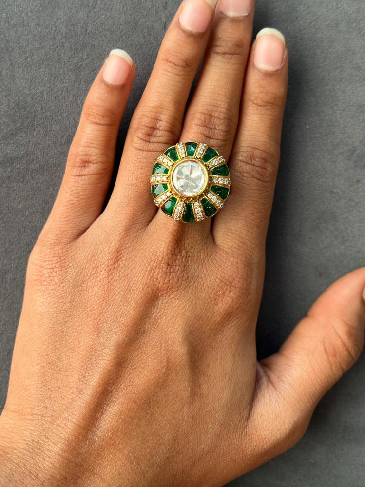 Green Round Polki Ring VNR152