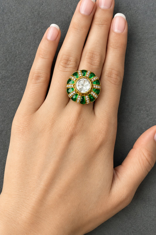 Green Round Polki Ring VNR152