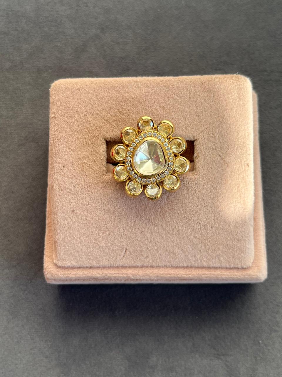 Floral Yellow Polki Ring VNR153