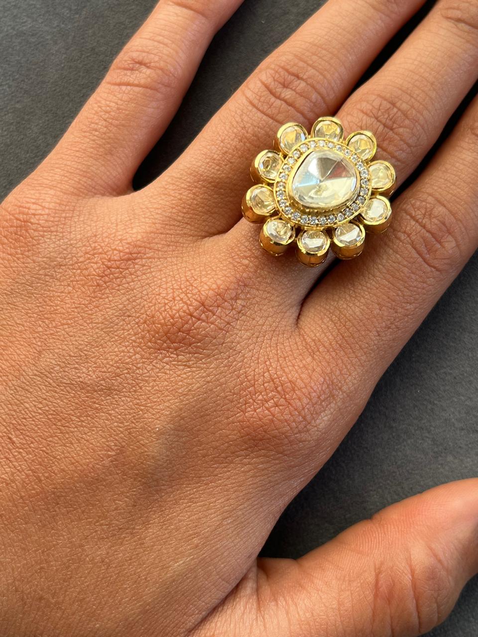 Floral Yellow Polki Ring VNR153