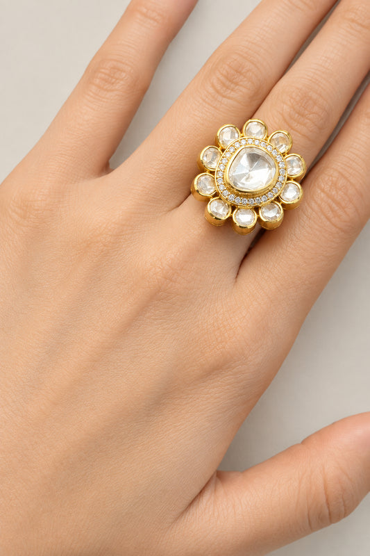 Floral Yellow Polki Ring VNR153