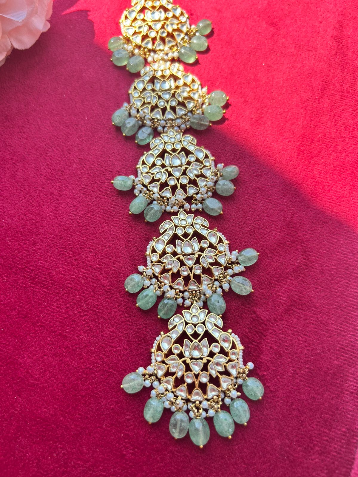 White Jadau Green Beads Juda VNJ009