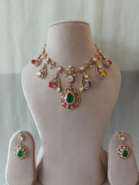 Multi Colour Polki Necklace Set VNN411