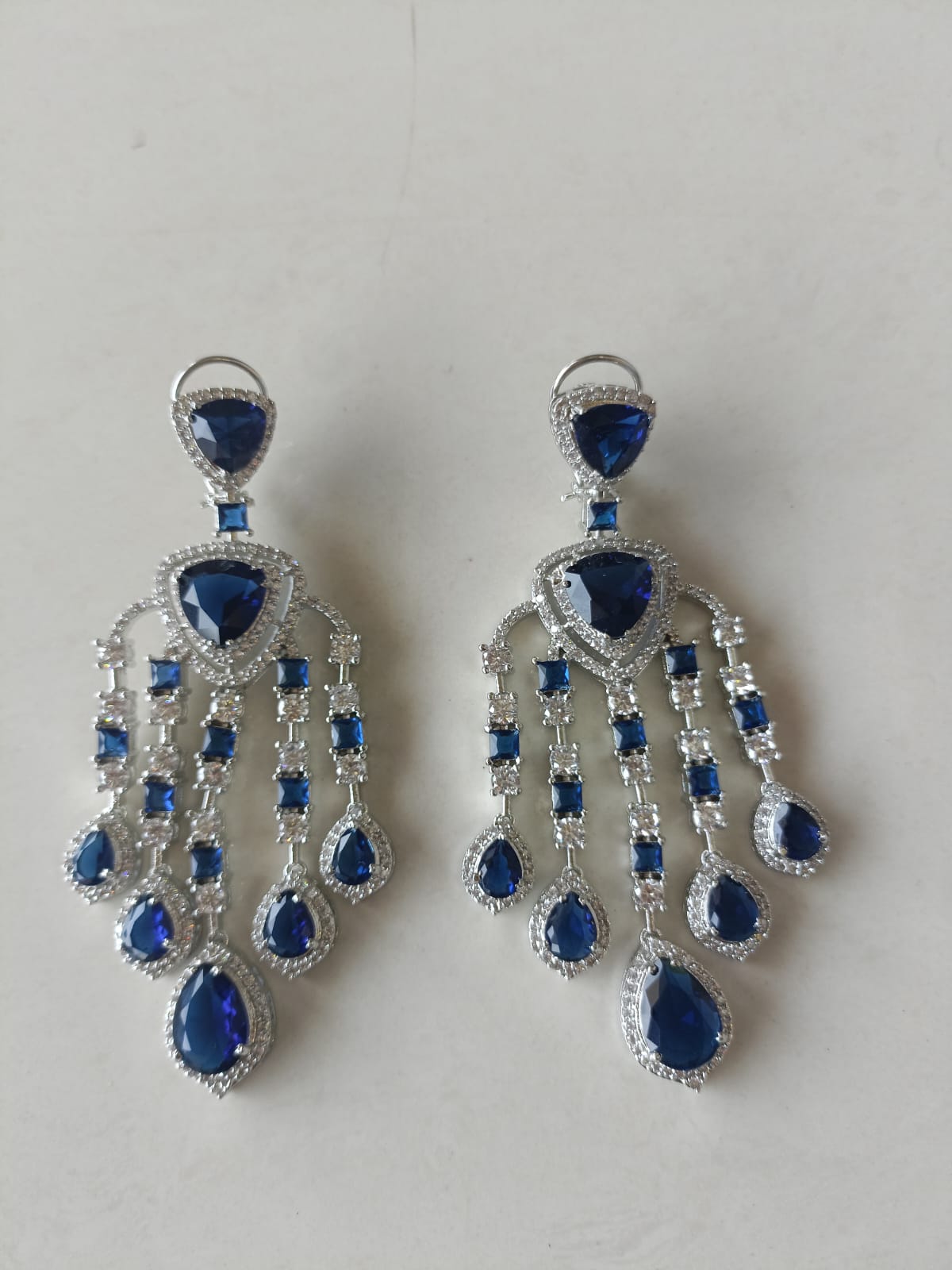 Blue Stone Long Diamond Earrings - VNE241