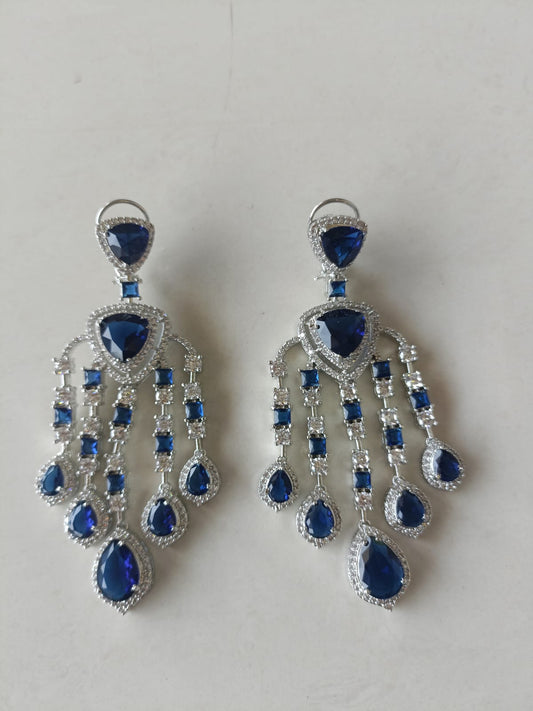 Blue Stone Long Diamond Earrings - VNE241