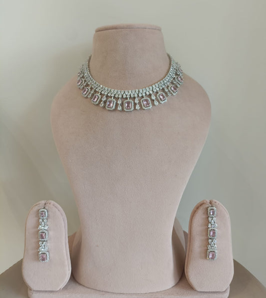 Light Pink Diamond Necklace Set- VNN205