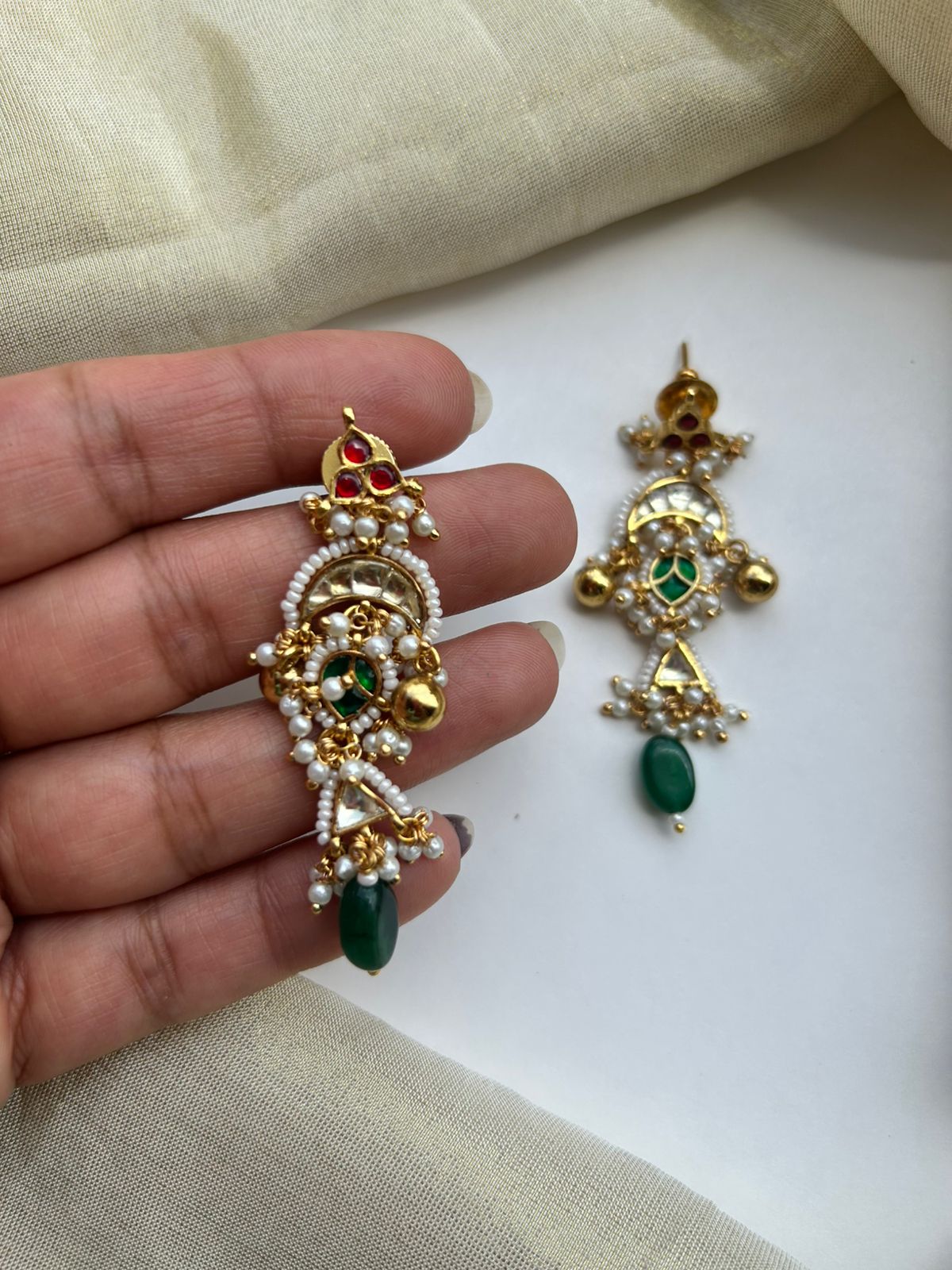 Green Pan Pearl Drop Studs VNE099
