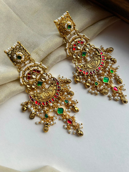 Multi Antique Jadau Long Earrings VNE330
