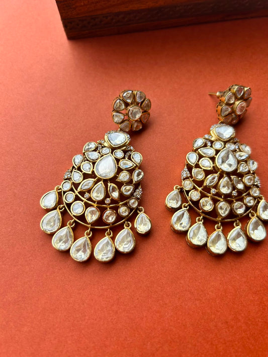 Yellow Polki Chanbali Earrings VNE240