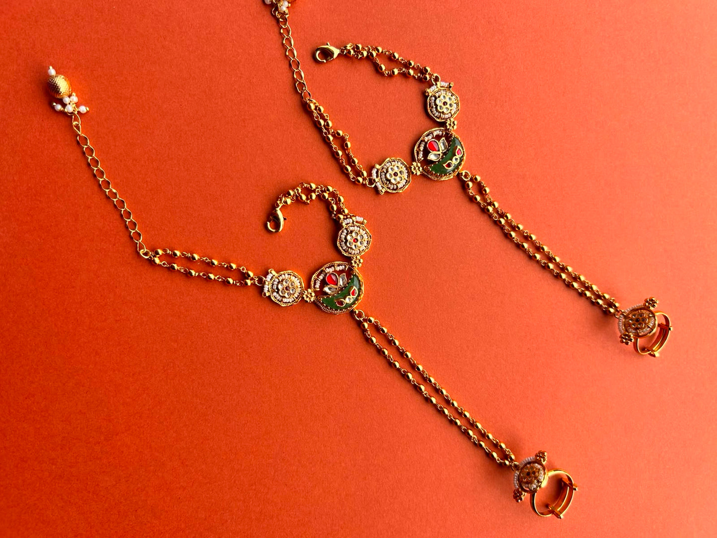 Gold Green Stone Jadau Hathphool VNHN287