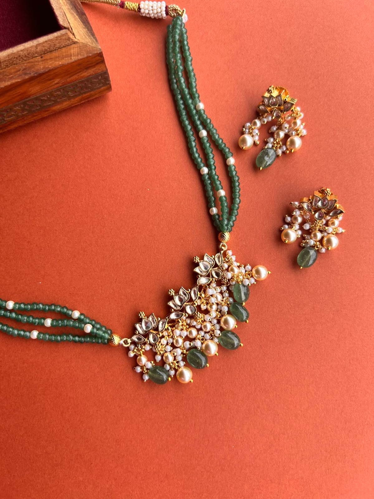 Lotus Red Chokar Set - VNN355