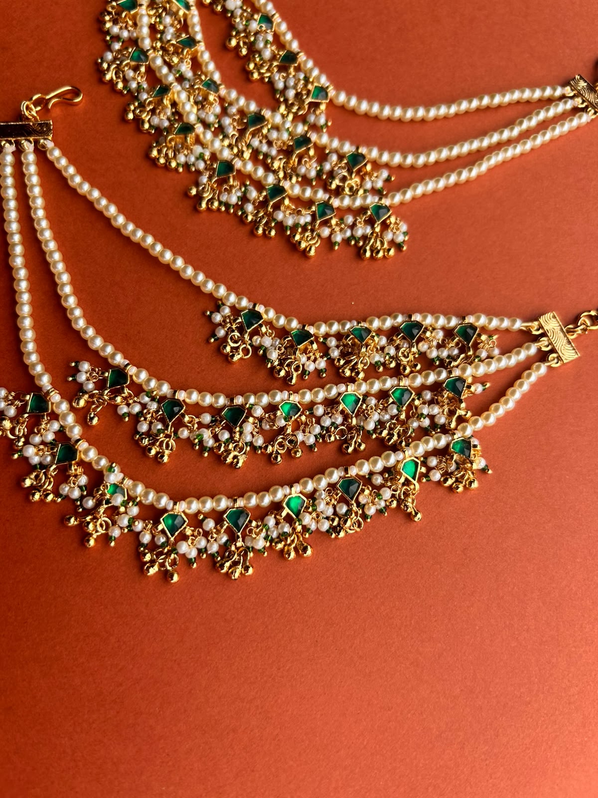 Green Red Jadau 3 Layered Earchian -VNEC027