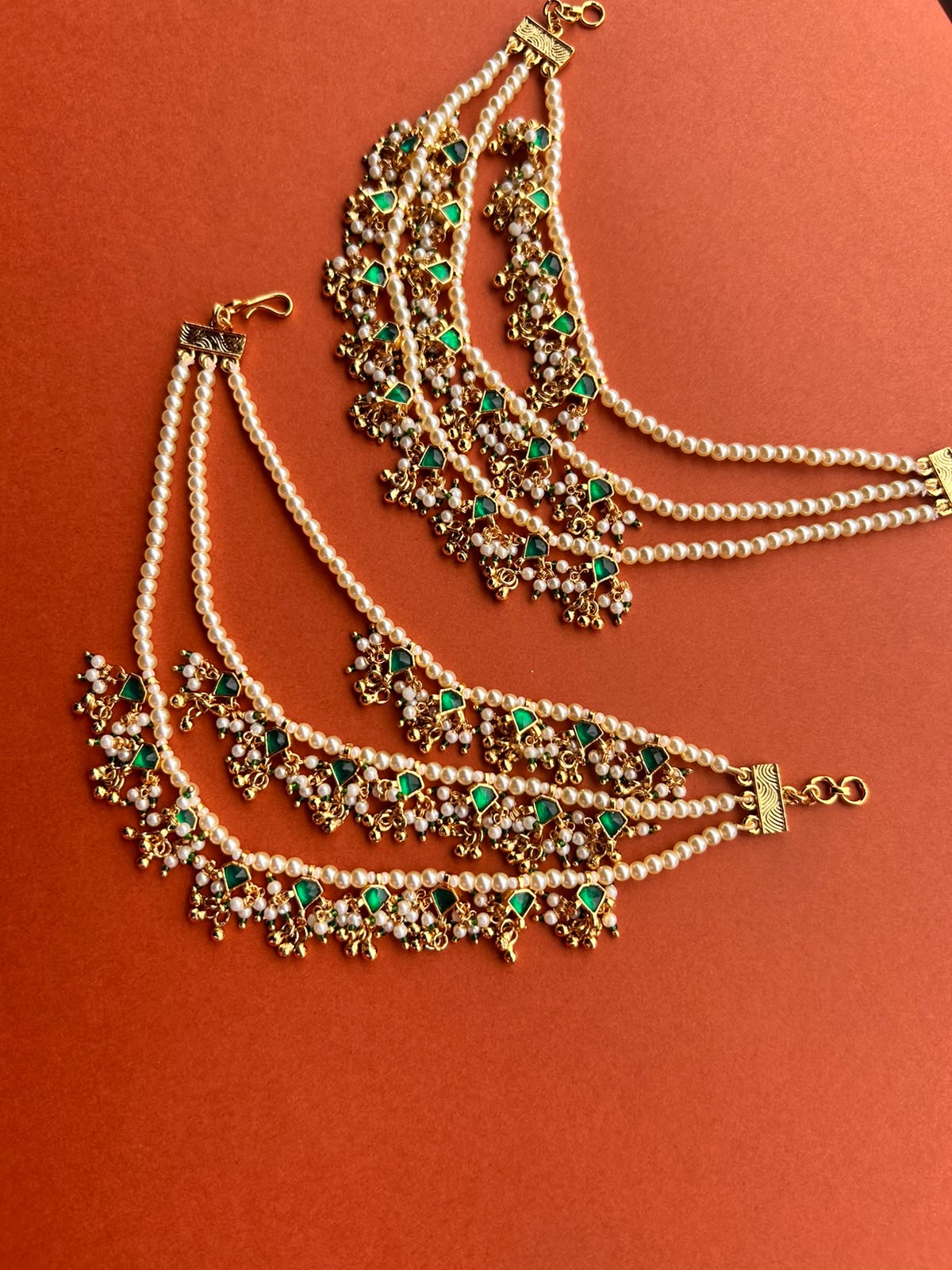Green Red Jadau 3 Layered Earchian -VNEC027