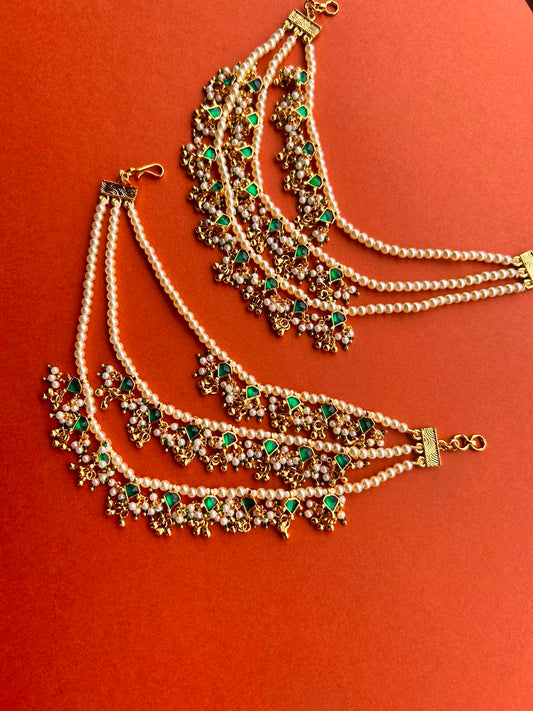 Green Red Jadau 3 Layered Earchian -VNEC027