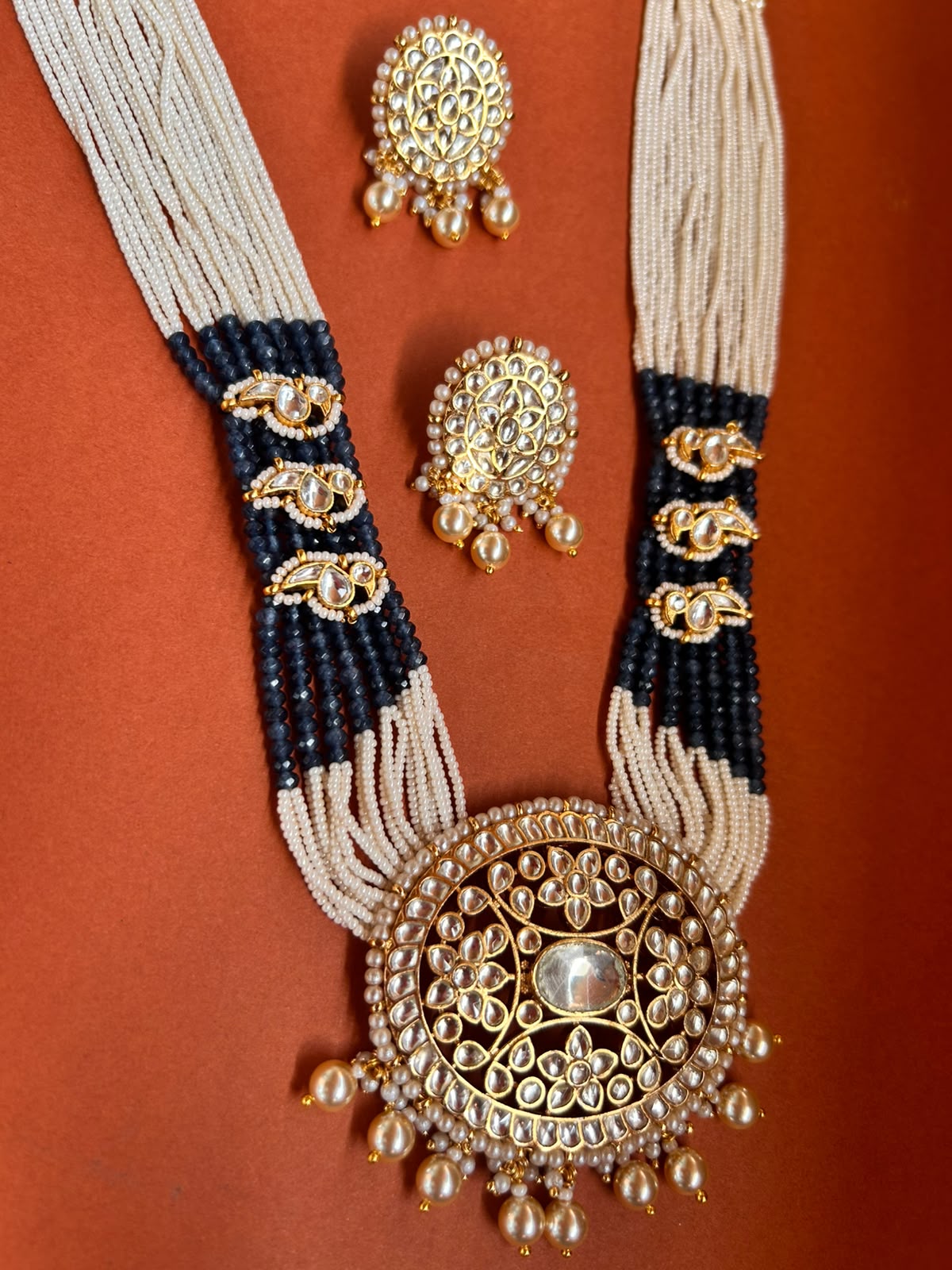 Oval Jadau Pendant Pearl Long Set VNN682