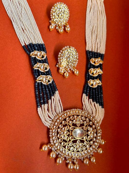 Oval Jadau Pendant Pearl Long Set VNN682