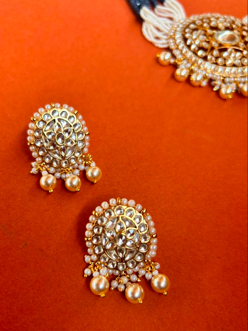 Oval Jadau Pendant Pearl Long Set VNN682