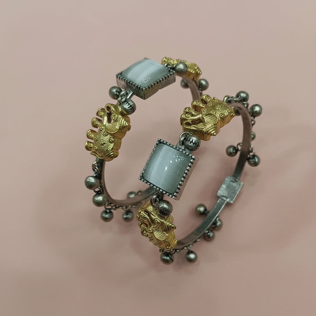 Grey Stone Elephant Dual-tone Bangels - VNG251