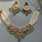 White Jadau Green Drop Necklace Set VNN732