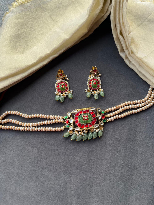 Green Stone Red Takkar Choker Set VNN709