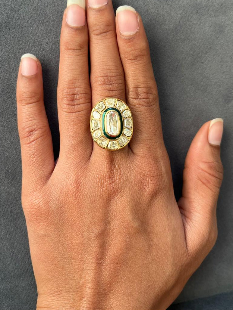Green Aura Polki Ring VNR155