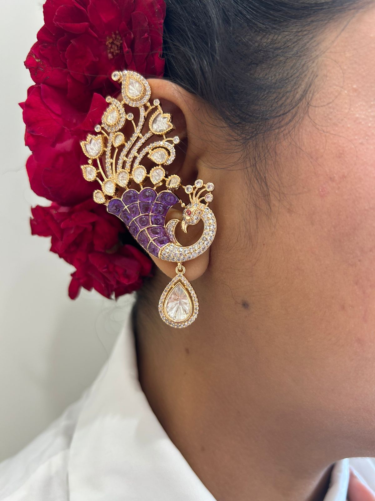 White MOP Polki Peacock Earcuffs VNE246