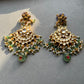 White Jadau Green Drop Necklace Set VNN732