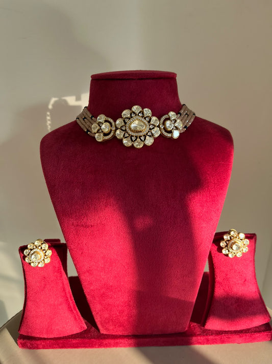 Multi Strand Beads Floral Polki Chokar Set VNN603