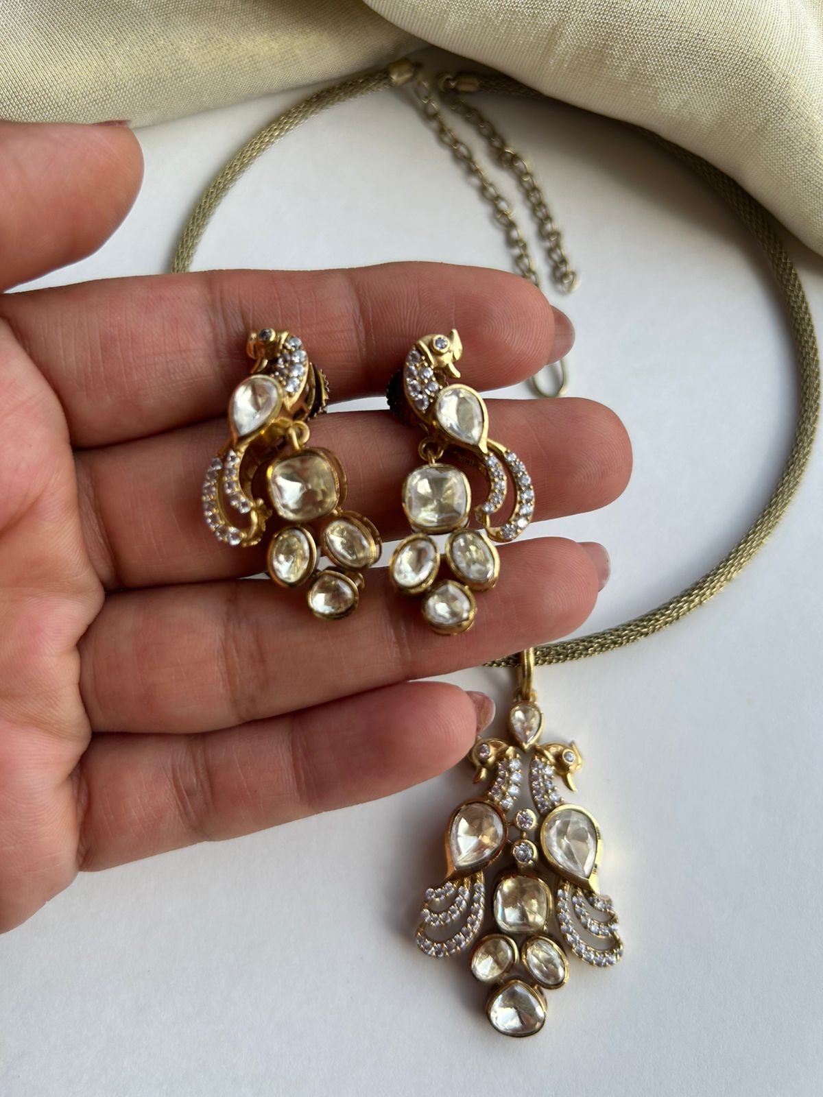 Yellow Polki Peacock Pendant Set VNN642